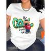 European Size Plus Size - Women'S Casual Crew Neck T-Shirt with "GOOD VIBES" Graphic, Black Teddy Bear & Red Car Design, Machine Washable