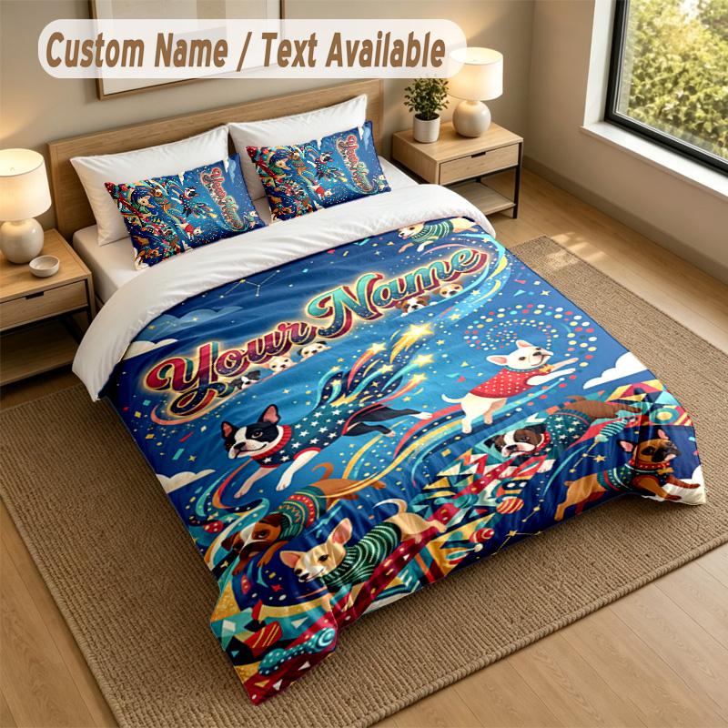 Dog Theme Personalized 3Pcs Bedding Set Custom Text & Name 1 Sheet 2 Pillowcases Household Bedding 1pc