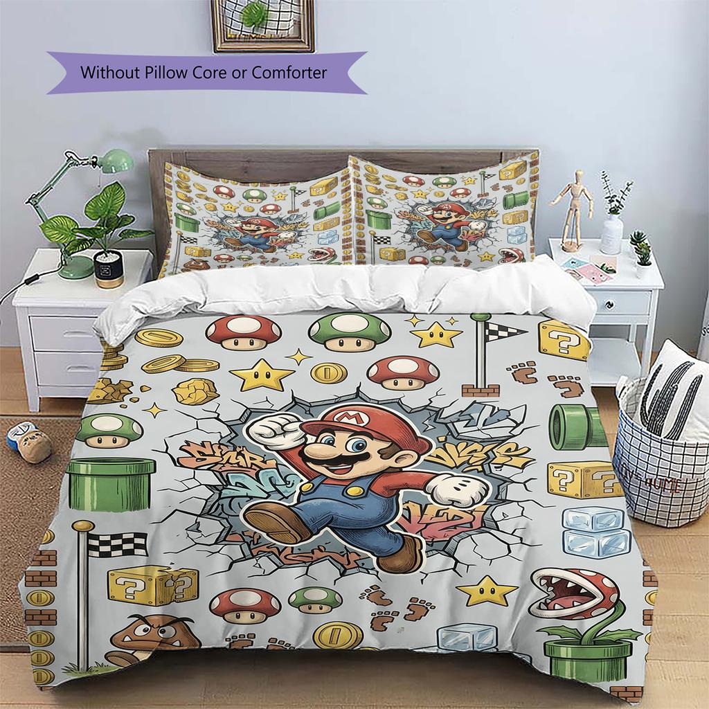 Mario Jumping Action Duvet Cover & Pillowcases, Mario Fan Vibrant Bedding, Perfect Gift.chl