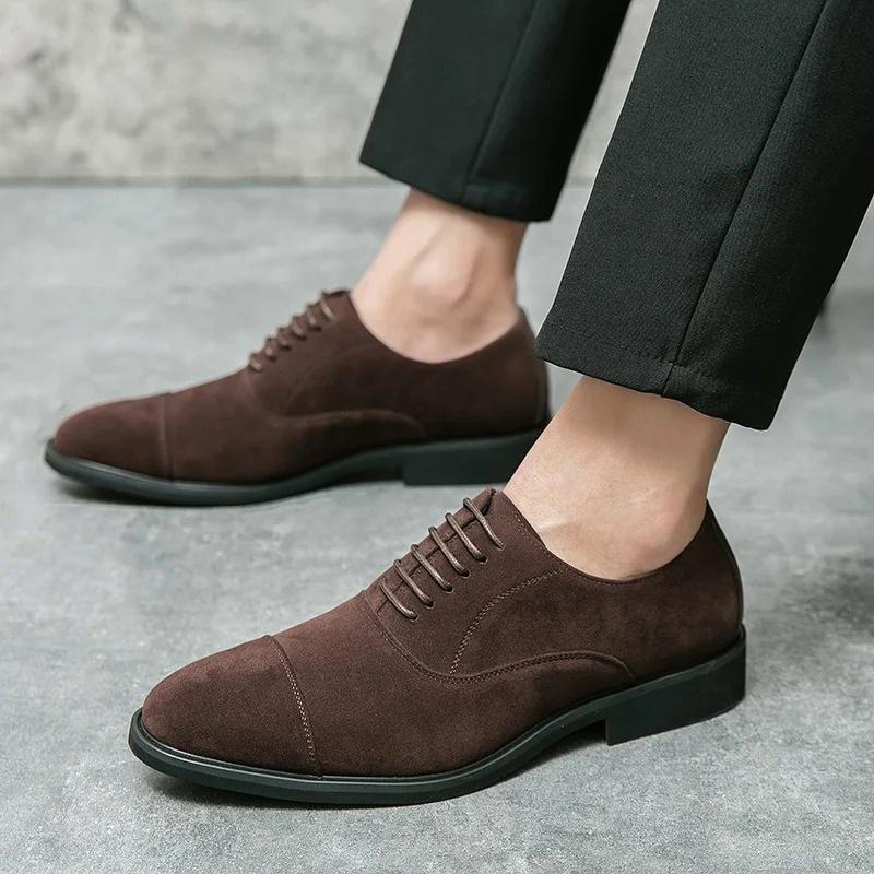 New Arrival Men Round Toe Suede Leather Casual Shoes Male Lace Up Oxfords Wedding Dress Formal Flats Footwear Shoes Man