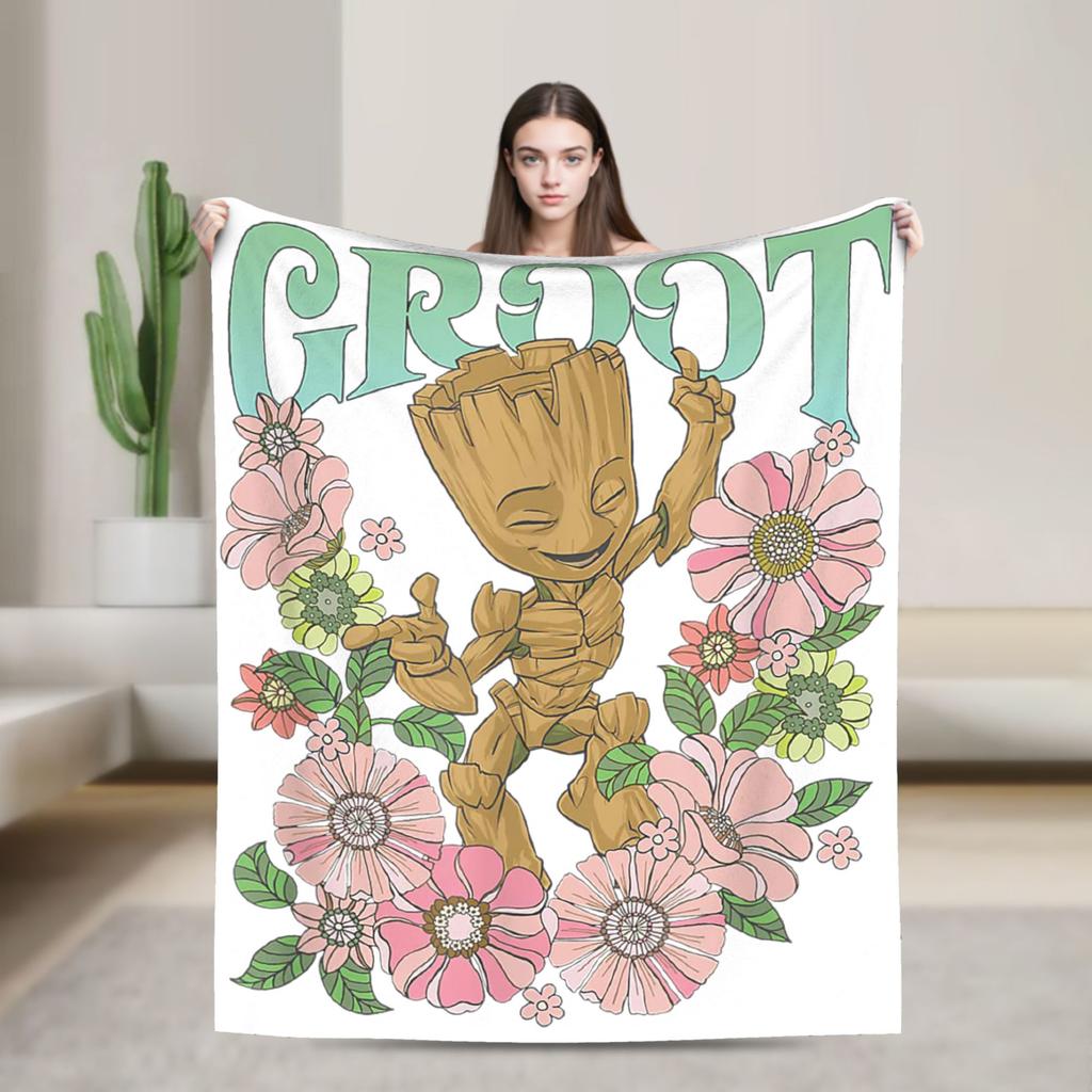 Strážci Galaxie Groot Flanelová Přehozová Deka Rocket Raccoon na Postel Pletená Deka Venkovní Tenká Přenosná Prošívaná Deka