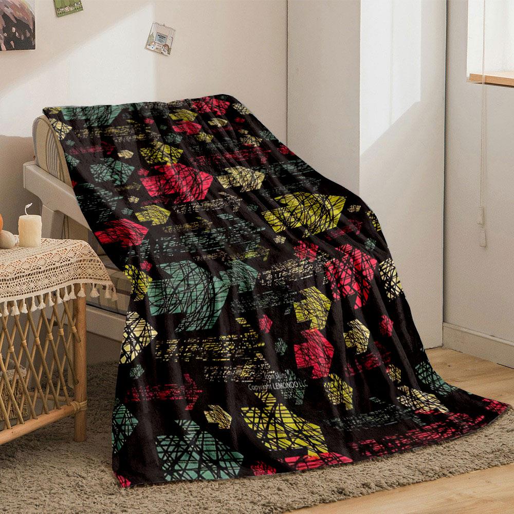 Colorful scribbled arrows and geometric shapes on a black background. for all seasons blanket lunch break throw gift