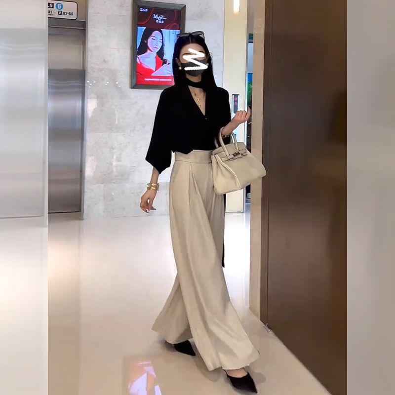 Korean Style Spring 2026 Patchwork Wide-Leg Pants Set: High-Quality Commuter Fashion
