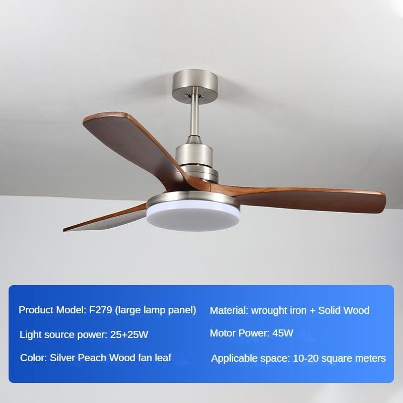 45W Full Spect Household Intelligent Variable Frequency Living Room Electric Fan Light Solid Wood Retro Restaurant Fan Light