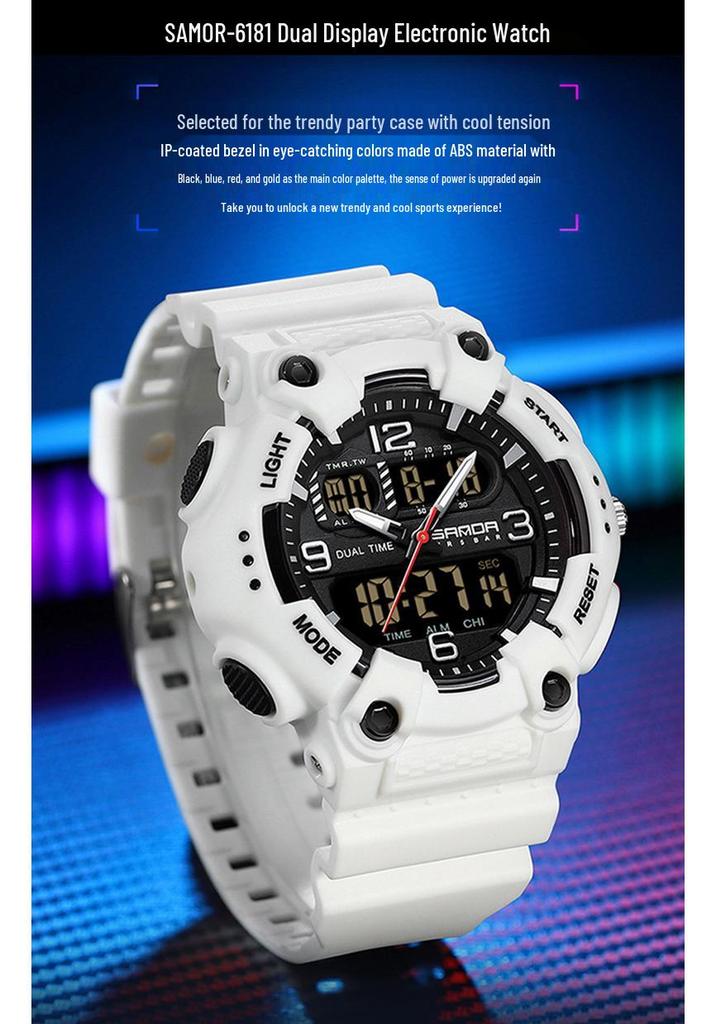 Orologio da polso sportivo multifunzione SANDA unisex con doppio display