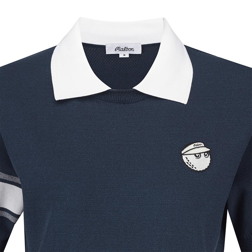 MALBON GOLF Curly Knit Short Sleeve Polo Sweater Navy (Woman)