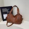 Women's High-End Versatile Korean Tote Bag - Brown Solid Color, Large Capacity, Single Shoulder Fashion Style