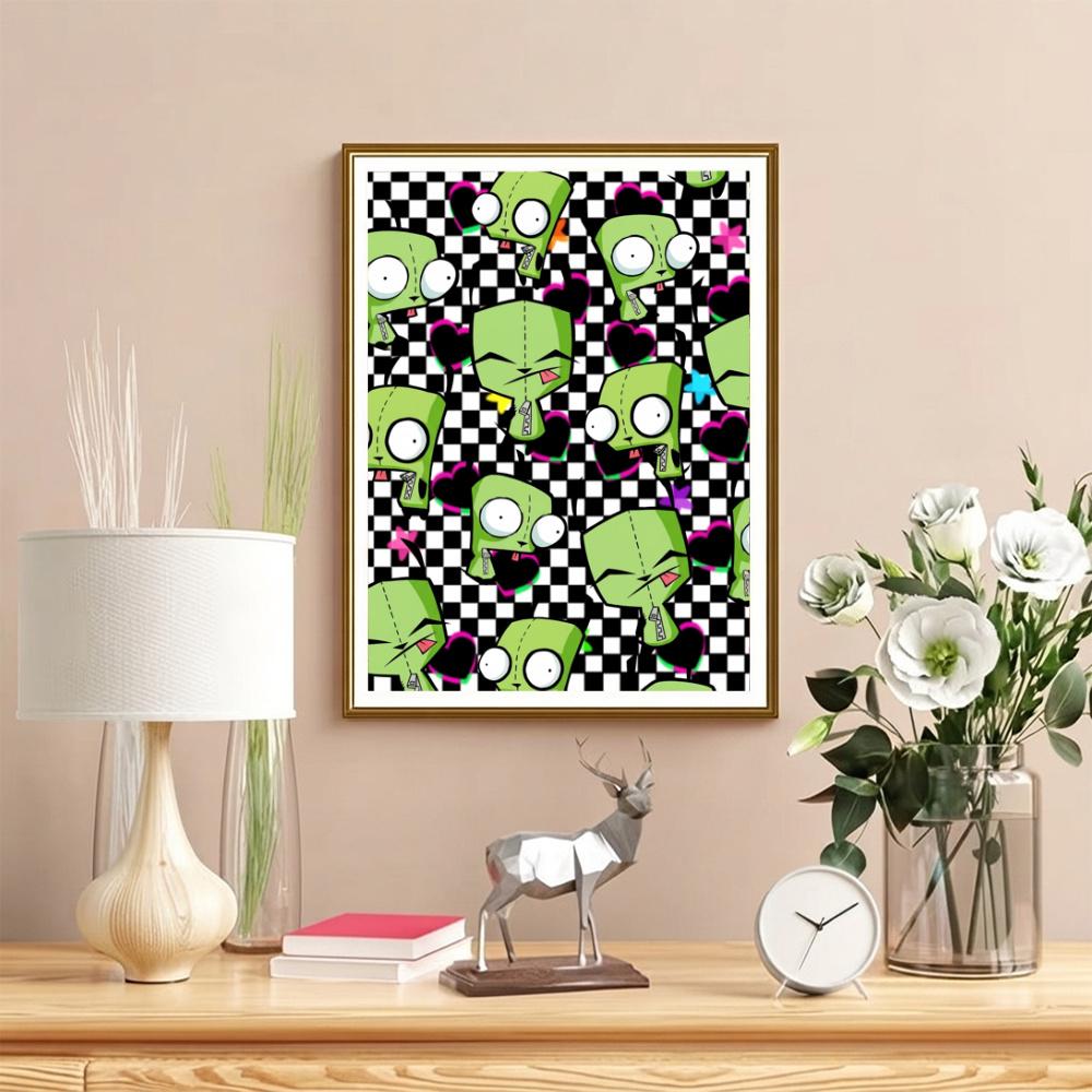 Spooky Cute Zombie Checkerboard 5D Diy Diamond Paintings Mosaic Wall Round Diamond Art Painting Kits Embroidery Crystal Accessories Frameless