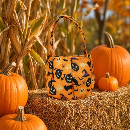 Baizihuahu Halloween Candy Bucket for Kids, Non-Woven Trick or Treat Tote Basket, Pumpkin Ghost Snack Holder with Handle Party Favors