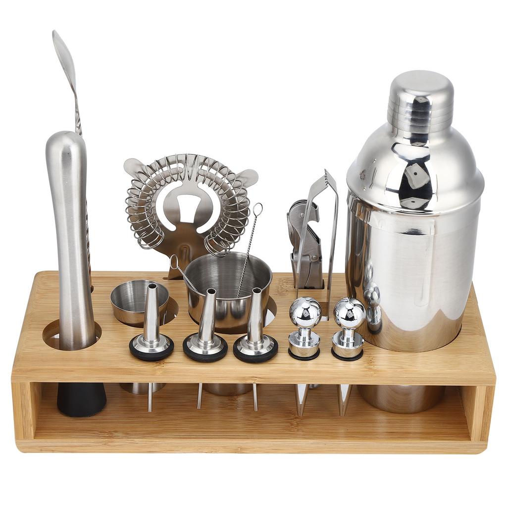 16Pcs 304 Edelstahl Cocktail Shaker Bar Set Wein Trinken Mixer mit Bambus Stehen
