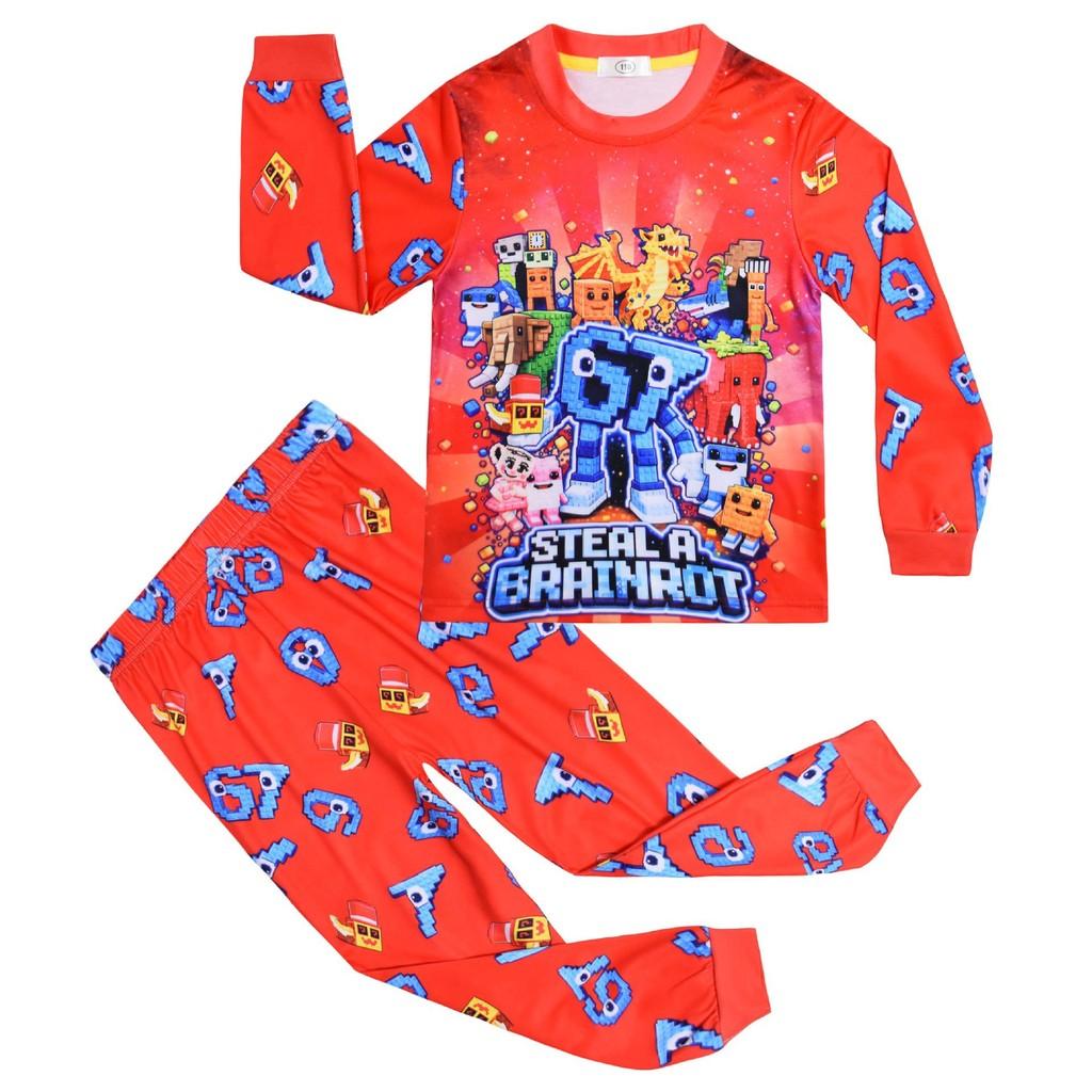 81285 Kids Boys Girls Steal a Brainrot 67 Six Seven Print T-Shirt Top Pants Pajamas Sleepwear  2 Pieces Sets