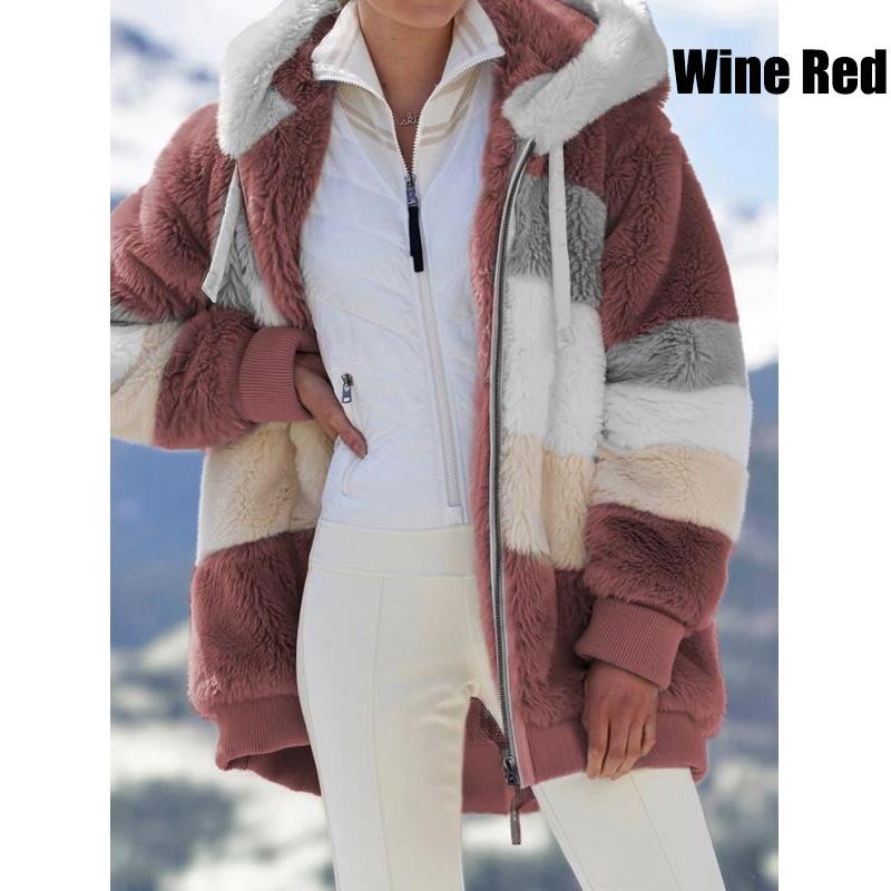 New Winter Women's Fashion Jacket Hooded Warm Plush Loose Jacket for Women Patchwork Winter Outerwear Faux Fur Zipper Ladies Parka Coat Plus Size