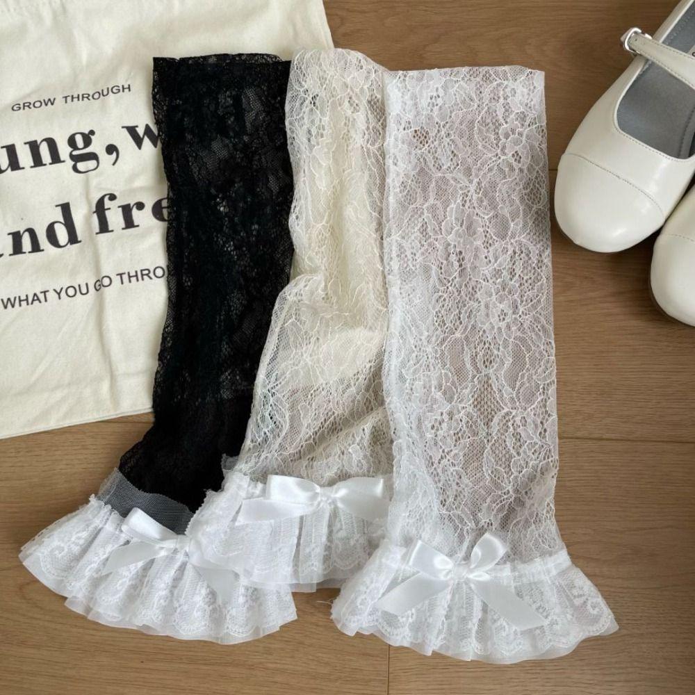 Mesh Lace Flower Stockings Bow Ruffle Mid-tube Stockings Trendy JK Calf Long Socks Girls