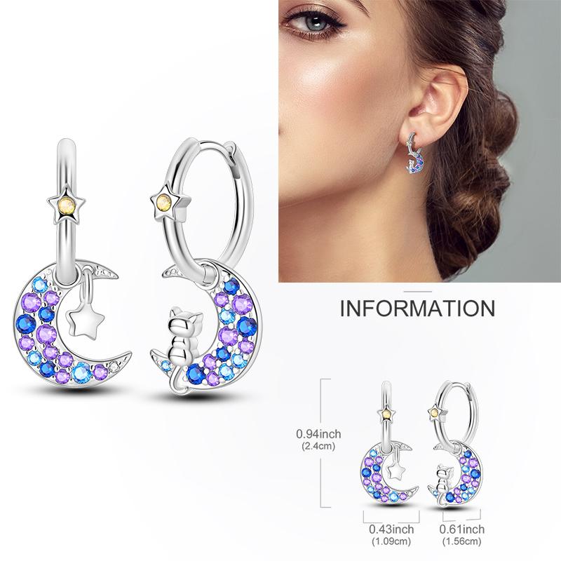 925 Silver Hoop Earring Moon Sun Earring Pendent Zircon Heart Shape Star Eardrop For Women Girl Making Jewelry