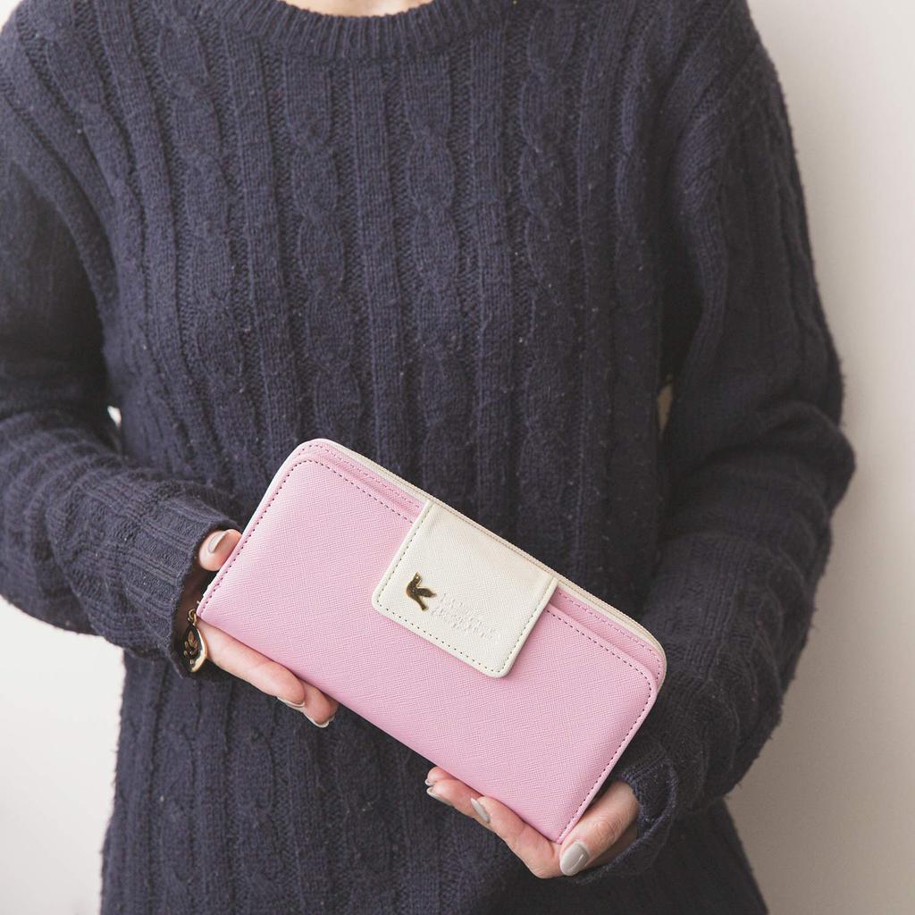 Donalee Long Wallet, Zip-Around, Bifold, for Girls and Women (NavyPink)