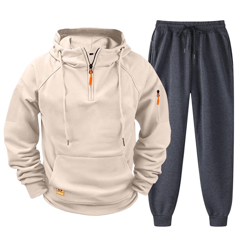 Men's Casual Hoodie and Jogger Set - Long Sleeve Drawstring Sweatsuit with Multiple Pockets for Fall Winter (Dark Gray)