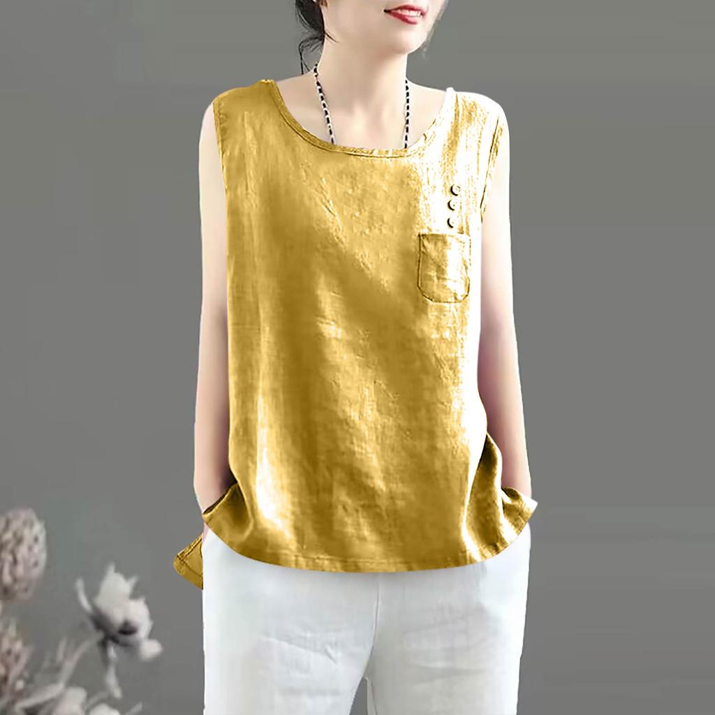 Women's Vintage Loose Fit Cotton Linen Blend Tank Top