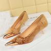 Fashion Autumn Luxury Metal Pointed Toe High Heels for Women Sexy Thin Low Heels Women Pumps Elegant Flower Suede Banquet Ladies Shoes