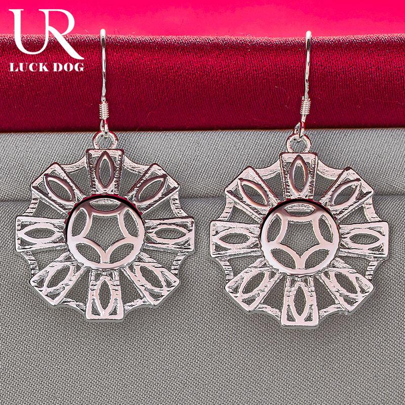 925 Sterling Silver Round Geometric Piercing Perforated Earrings Fashionable Wedding Jewelry