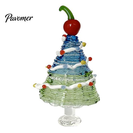Handmade Colored Glass Decor Glazed Christmas Tree Figurine, Colorful Miniature Xmas Decor, Handcrafted Seasonal Home Festive Ornament Table