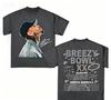 Chris Brown Breezy Bowl 2026 Tour Double Sided Portrait Print Pure Cotton Oversized Hip Hop Concert T Shirt