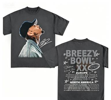 Chris Brown Breezy Bowl 2026 Tour Double Sided Portrait Print Pure Cotton Oversized Hip Hop Concert T Shirt