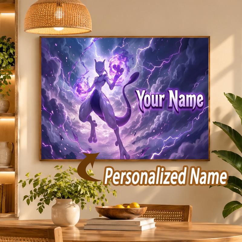 Mewtwo Custom Name Diamond Painting Personalized 5D Full Drill DIY Diamond Art Home Decor