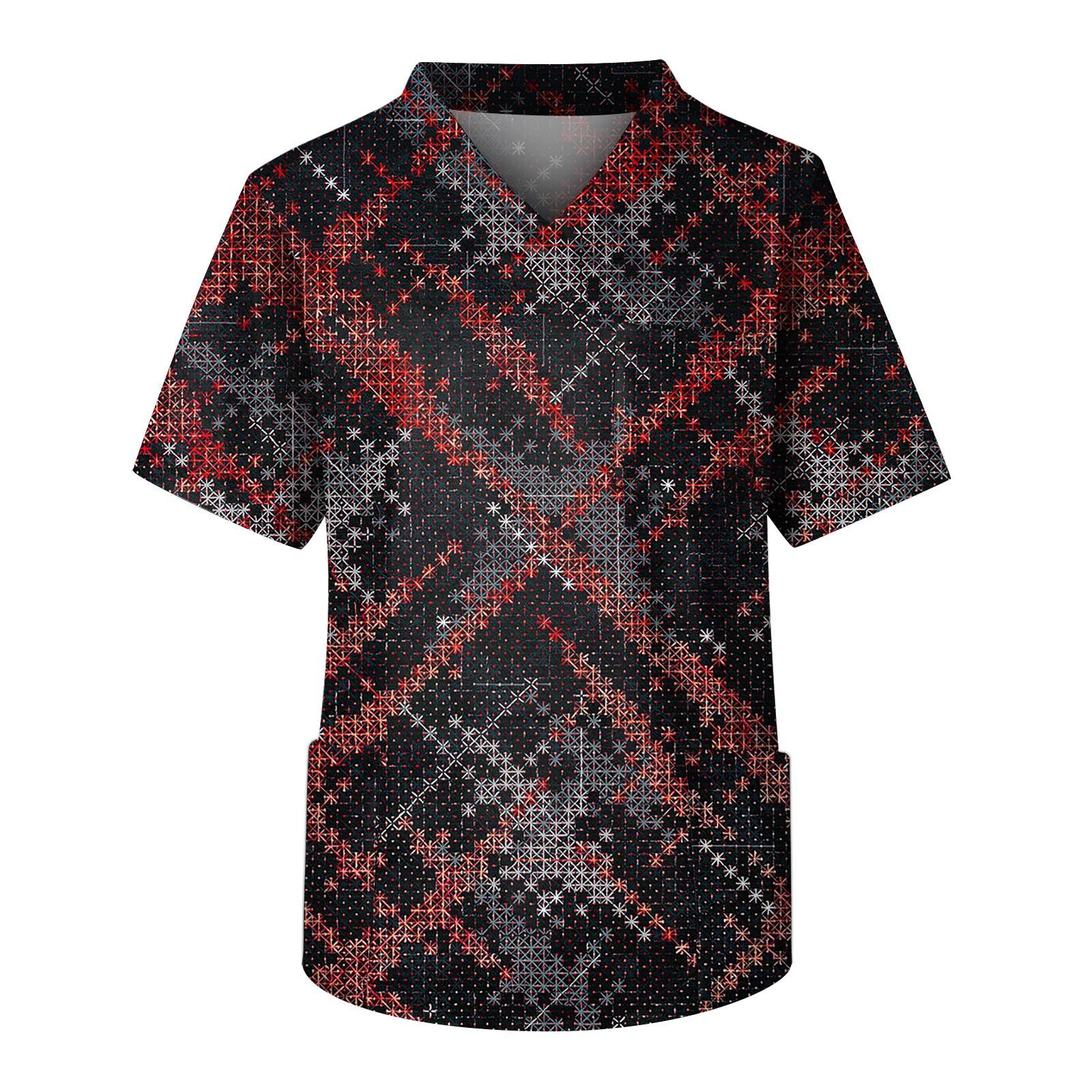 

Плюс размер Хэллоуин Печатный скраб Рабочая форма Топы для мужчин Крест V-образным вырезом с коротким рукавом Забавные футболки Спецодежда Футболка с карманами XXXXXL