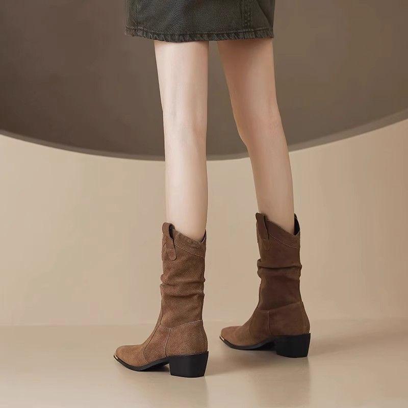 Fashion Winter Middle Heel Fleece-Lined Ladies Mid Calf Shoes Designer Luxury 2025 Novelty New in Sale Fashion Women's Half High Boots