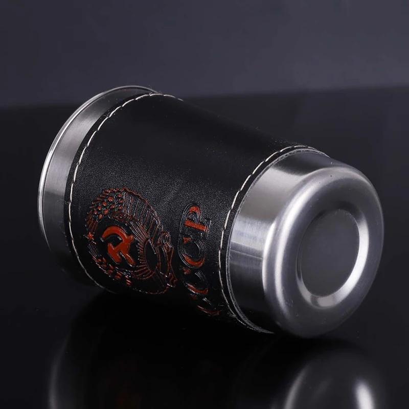 Portable 4Pcs/Lot 170Ml Travel Cups Water Mugs Stainless Steel Home Wine Whiskey Mugs With Black Pu Leather Cover For Outdoor