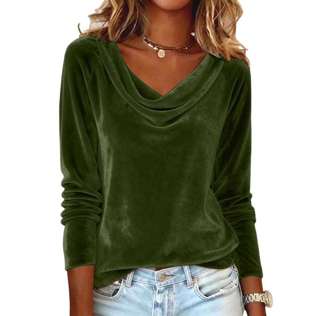 Women's Solid Color Gold Velvet Fashionable Long Sleeved T-shirt Pullover Top