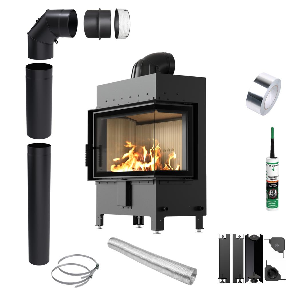 KRATKI LUCY Insert 14 kW Ø200 Air Fireplace Right Side Installation Kit