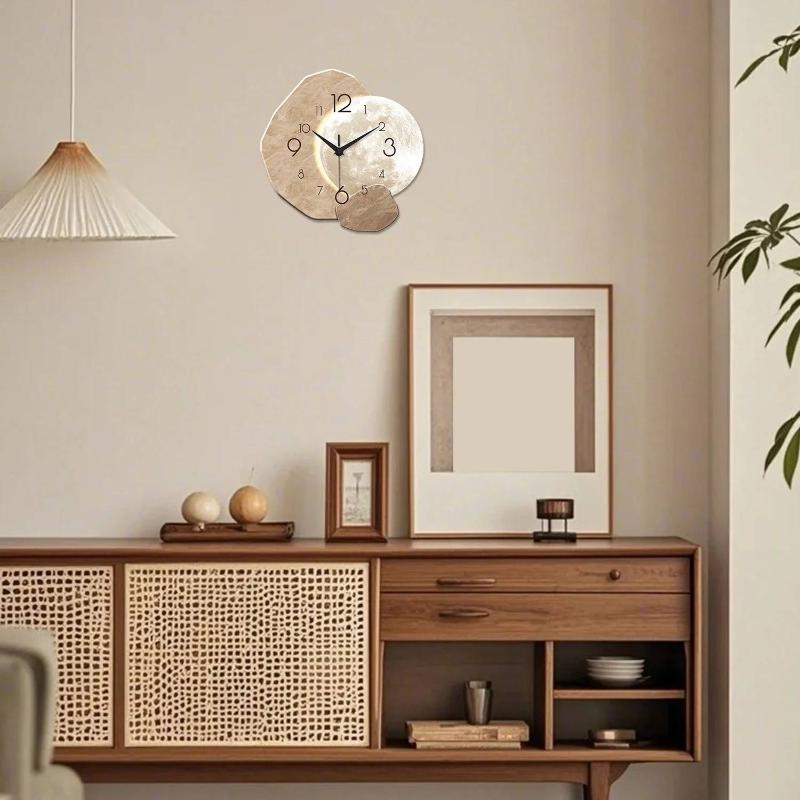 Silent Wall Clock Moon Pattern Non-Ticking Battery Operated for Bedroom Living Room Home Decor