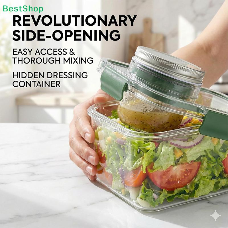 Leakproof Salad Container with Dressing Jar - Airtight Lunch Box for Salads, Meals & On-the-Go Food Storage