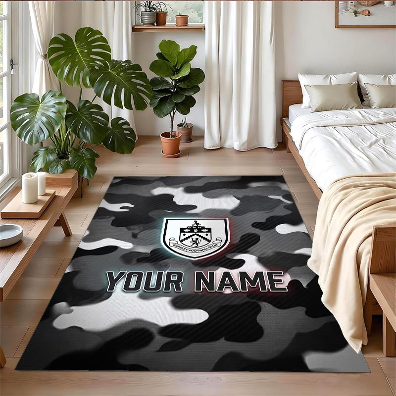 Crystal Velvet Rug Custom Name Text, Soft Non Slip Floor Mat Home DecorBurnley Football