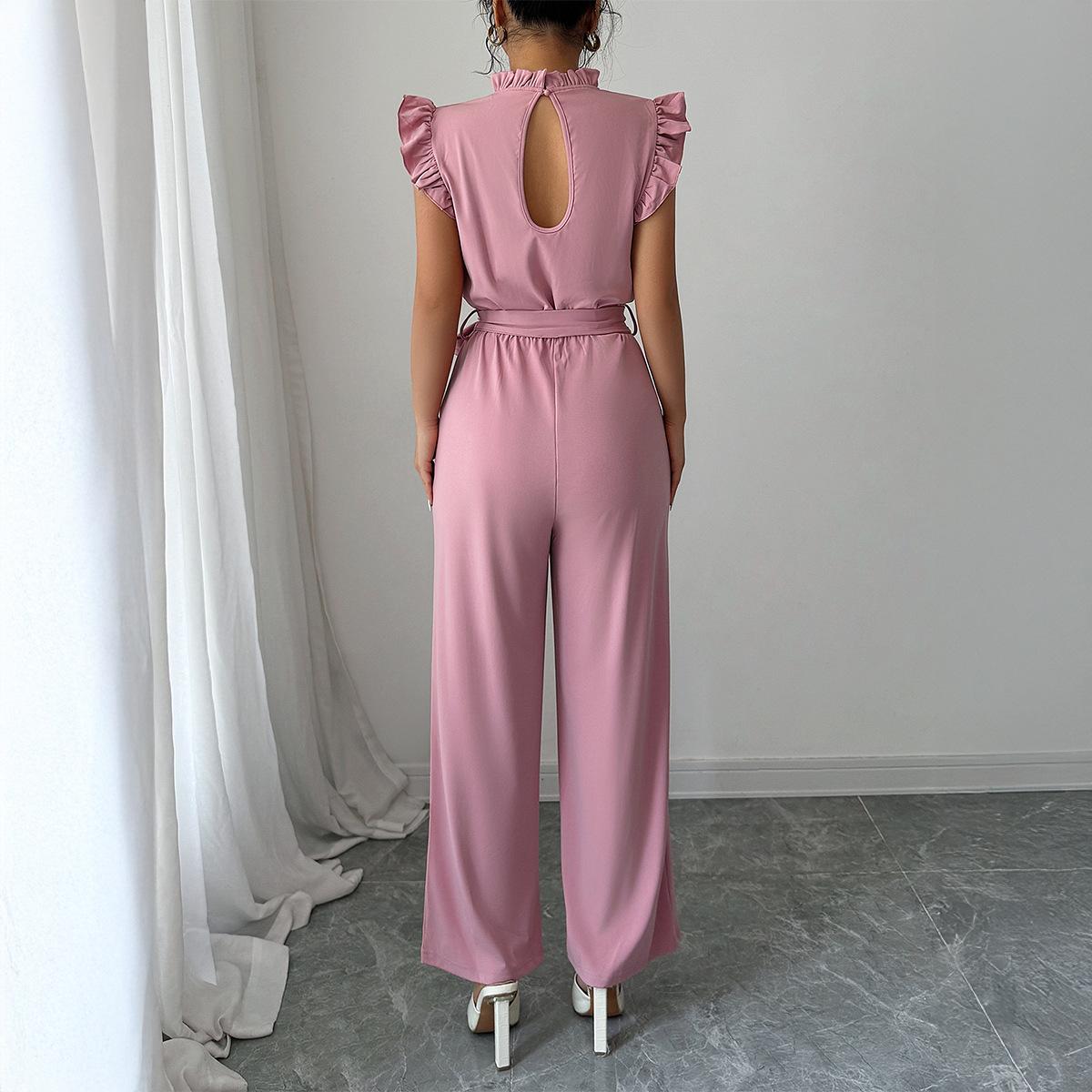 

Elegant Short-sleeved T-shirt Casual Long Pants Jumpsuit Women s Autumn and Winter Independent Station XL рожевий