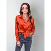 Flip Collar Pleated Long Sleeved Women's Satin Shirt, Elegant and Slim Fit, Suitable for Commuting To Work