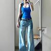 Dopamine Beachwear Women's Blue Halter Camisole – Slimming & Flattering American Crop Top for Summer.