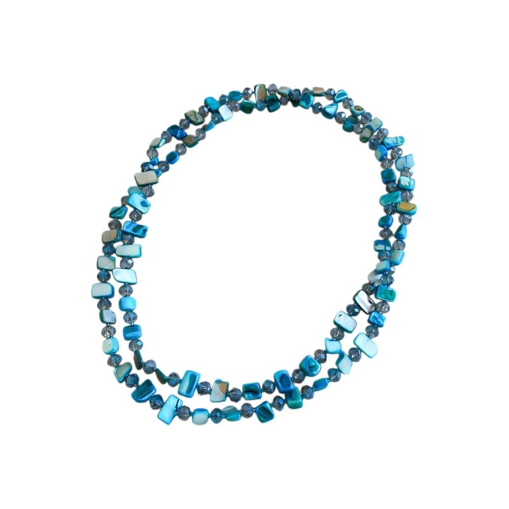Irregular Shell Glass Shell Beaded Necklace Long Multi-layer Bohemia Choker Clavicle Chain Summer синий
