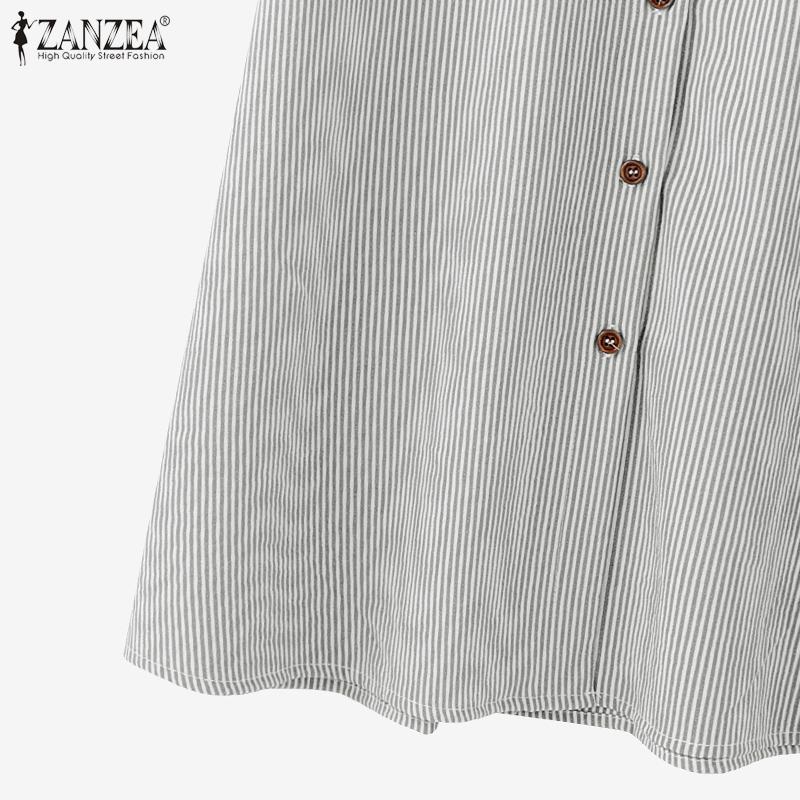 ZANZEA Women Casual Round Neck Short Sleeve Loose Stripe Dress