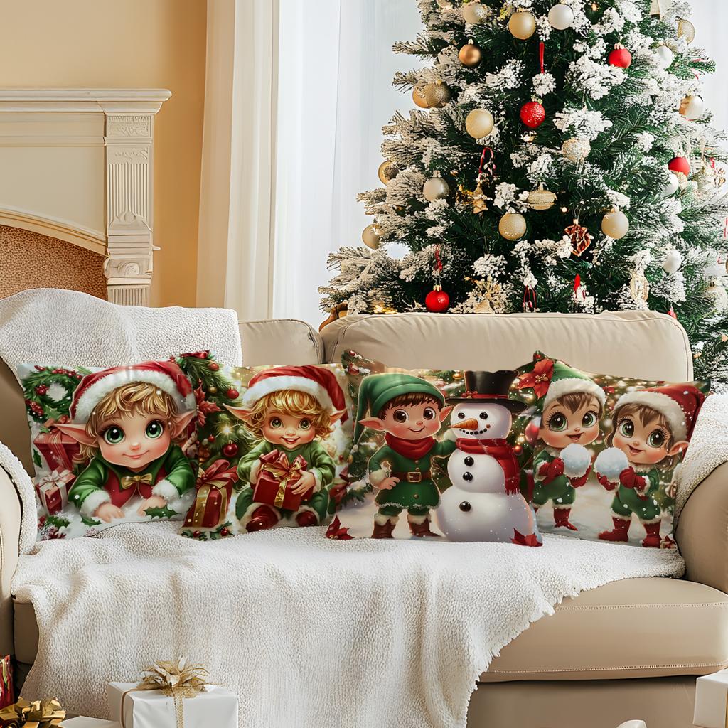 45X45Cm Christmas Elf Pillowcase Bedroom Sofa Cushion Cover 100% Polyester Living Room Cushion Pillowcase Home Decor