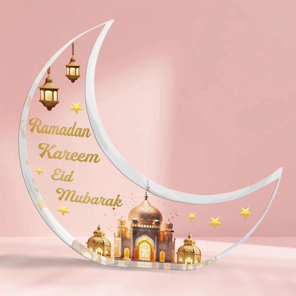 Acrylic Crescent Moon Table Decoration, Ramadan Eid Mubarak Ornament, Festive Holiday Decor For Home And Celebrations