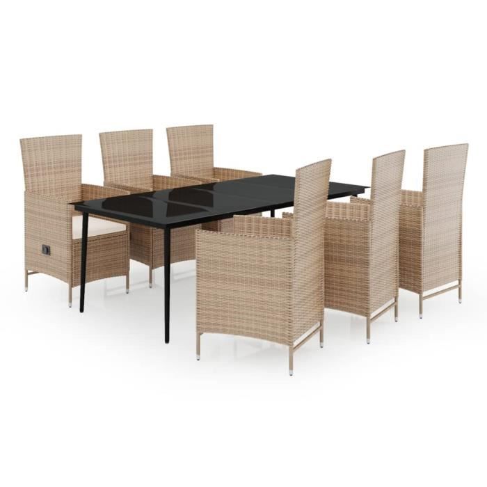 VidaXL Ensemble de salle à manger de jardin avec coussins 7 pcs Beige