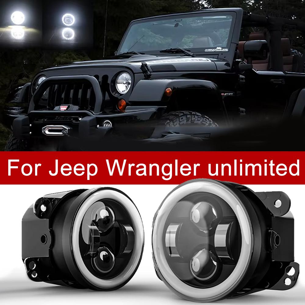 4 Inch LED Fog Lights White Halo Ring Angel Eyes DRL Amber Turn Signal Lamp 40W Round Auxiliary Lights For Jeep Wrangler JK TJ