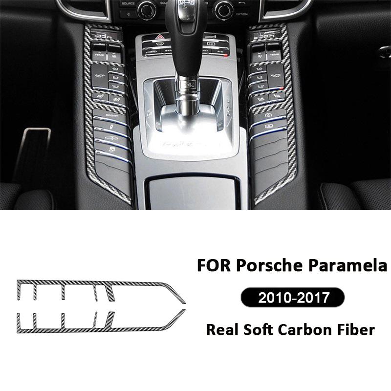 For Porsche Paramela 2010-2017 Carbon Fiber Car Gear Shifter Multifunction Buttons Panel Frame Decoration Sticker Interior Parts