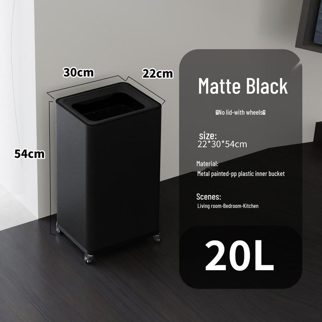Einfacher Moderner Edelstahl-Mülleimer mit Rädern – Vertikaler Klappdeckel, Quadratisches Design für Küche & Wohnzimmer
