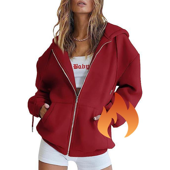 

Осень Зима Женский Тонкий Вельветовый Спортивный Костюм Худи Оверсайз Толстовка Повседневная С Длинным Рукавом Однотонные Худи На Молнии Со Шнурком Пальто с Карманом S вино красного