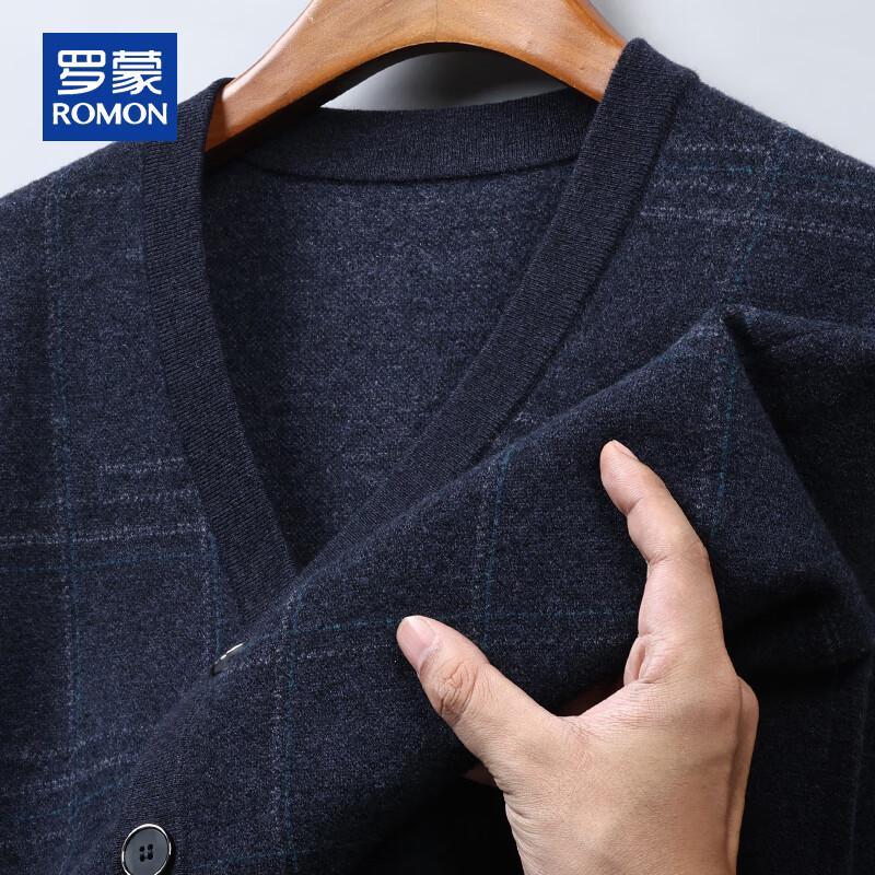 ROMON Men's 100% Pure Wool Thick V-Neck Button Cardigan