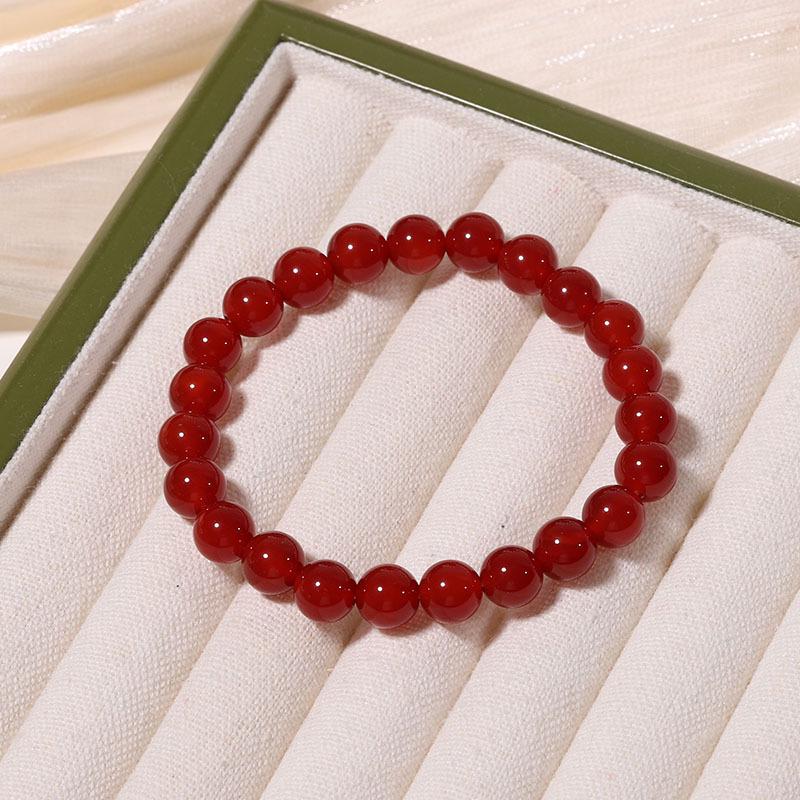 Natural Grade A Red and Green Agate Bracelet for Women - Versatile Bright Beaded Chalcedony Jewelry
