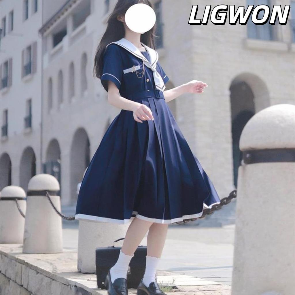 Ligwon Sailor Short High School Girl Dress with Pleated White and Halloween Cosplay Costume for Cute School Student Adult School Cultural Festival